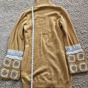 Lulu's Mustard Turtleneck Sweater Dress with Crochet Accents